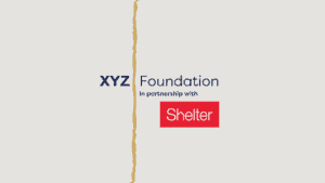 Text reads "XYZ Foundation in partnership with Shelter"